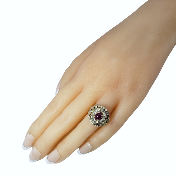 Vintage 14 Karat Yellow Gold Natural Ruby  Diamond Ring Size 6.25 #12833 - Picture 7 of 9